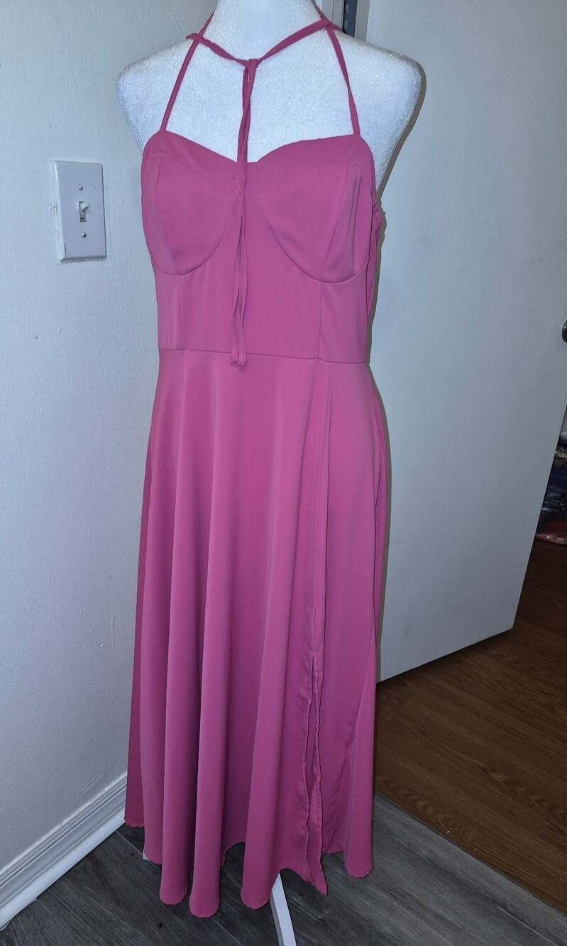 SHEIN Pink Halter Neck Bustier Maxi Dress with Front Slit